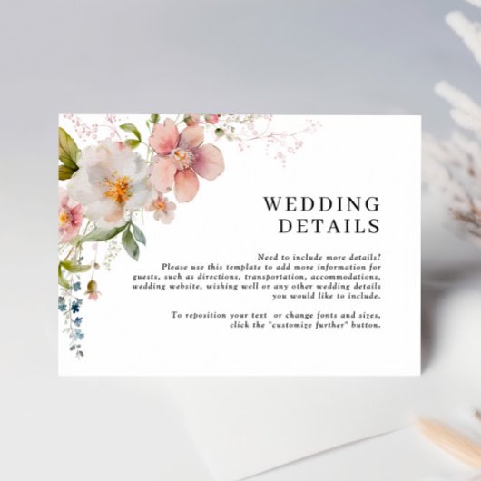 Rustieke Retro Waterverf Wildflower bruiloft detai Informatiekaartje