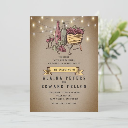 Rustieke Retro wijngaard Wijnmakerij bruiloft Kaart (Staand voorkant)