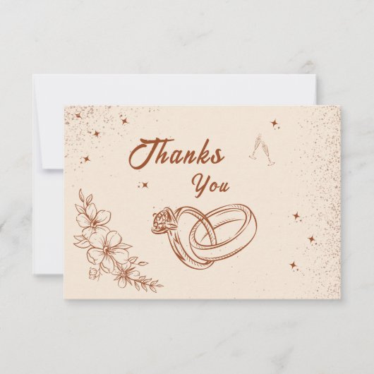Rustieke Ring en Bloemige Handgetekende Bruidsdouc Bedankkaart (Voorkant)