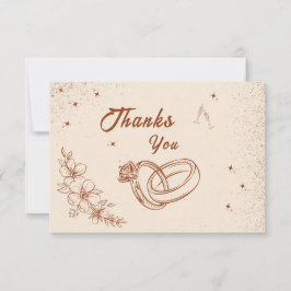 Rustieke Ring en Bloemige Handgetekende Bruidsdouc Bedankkaart