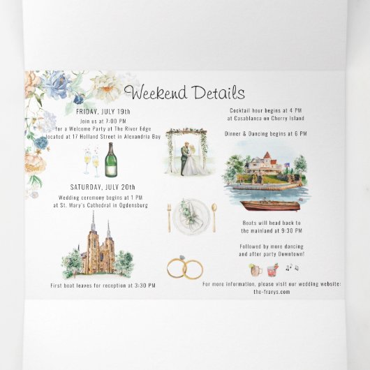 Rustieke rivier Alexandria Bay Bruiloft Drieluik Uitnodiging (Binnenkant midden)