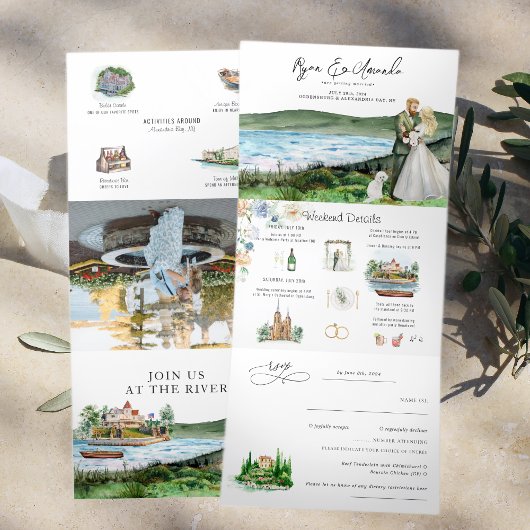 Rustieke rivierhuwelijk Alexandria Bay Drieluik Uitnodiging