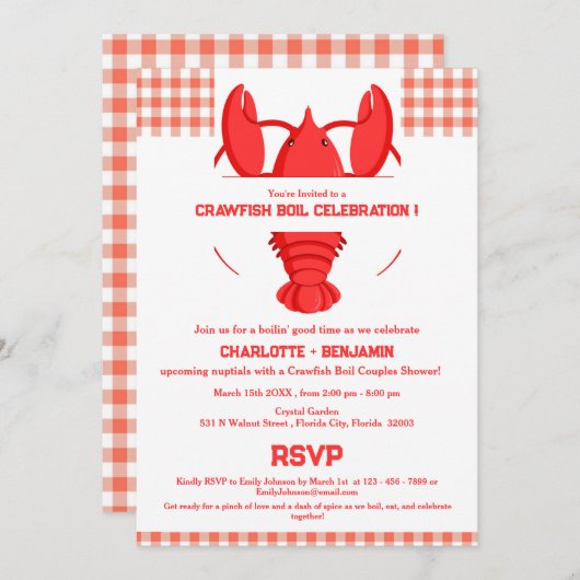 Rustieke rivierkreeftkoken couples bruiloftsshower kaart (Voorkant / Achterkant)