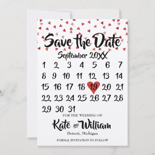 Rustieke Robijnrode Liefdeshart Kalender Bewaar de Save The Date (Voorkant)