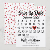 Rustieke Robijnrode Liefdeshart Kalender Bewaar de Save The Date (Voorkant / Achterkant)