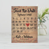 Rustieke Robijnrode Liefdeshartkalender Bewaar de  Save The Date (Staand voorkant)