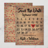 Rustieke Robijnrode Liefdeshartkalender Bewaar de  Save The Date (Voorkant / Achterkant)