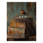 Rustieke Robin en Nest Decoupage Perfect Poster (Voorkant)
