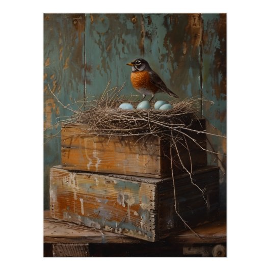 Rustieke Robin en Nest Decoupage Perfect Poster (Voorkant)