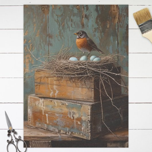 Rustieke Robin en Nest Decoupage Tissuepapier