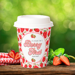 Rustieke Rode Aardbei Patroon Meisje Berry Eerste Papieren Bekers