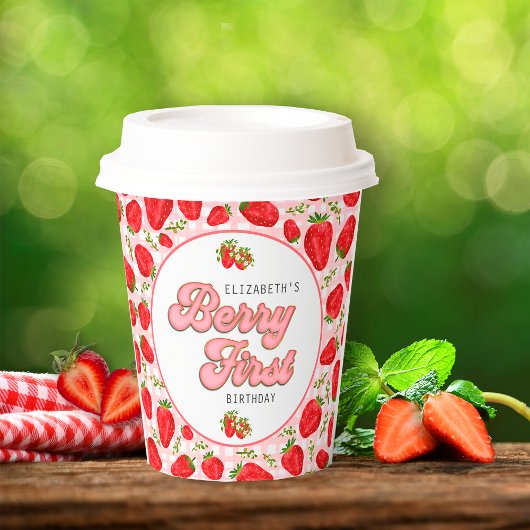 Rustieke Rode Aardbei Patroon Meisje Berry Eerste Papieren Bekers