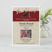 Rustieke Rode Afstuderen Pet Graduation Party Foto Kaart (Staand voorkant)