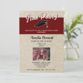 Rustieke Rode Afstuderen Pet Graduation Party Foto Kaart (Staand voorkant)