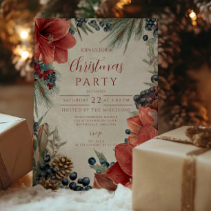 Rustieke rode Amaryllis kerstfeest Kaart
