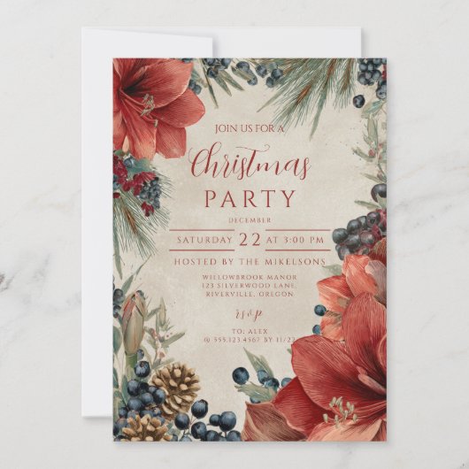 Rustieke rode Amaryllis kerstfeest Kaart (Voorkant)