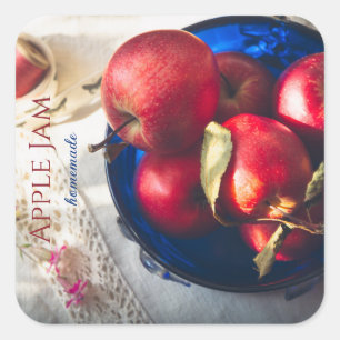 Rustieke rode appels, bloemen en lint vierkante sticker