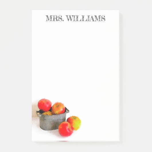 Rustieke Rode Apple Bucket Leraar Naam 4 x 6 Post-it® Notes (Voorkant)