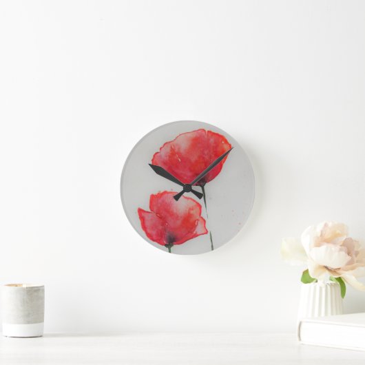 Rustieke rode aquarel papavers ronde klok (Huis)