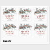 Rustieke Rode Berry Evergreen Branch Vrolijk Kerst Vierkante Sticker (Vel)