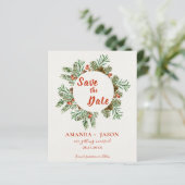 Rustieke rode bessen kerst bruiloft Save the Date (Staand voorkant)