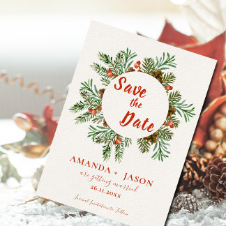Rustieke rode bessen kerst bruiloft Save the Date