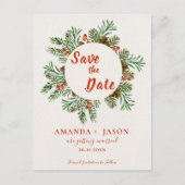 Rustieke rode bessen kerst bruiloft Save the Date Briefkaart (Voorkant)