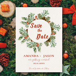 Rustieke rode bessen kerst bruiloft Save the Date Briefkaart