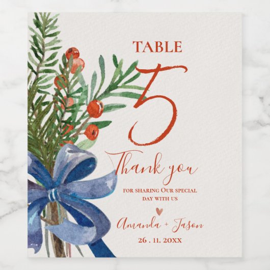 Rustieke rode bessen Kerstmis Bruiloft Tafel Numme Wijn Etiket (Enkel label)