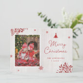 Rustieke rode bladeren aangepaste foto kerst Kaart (Staand voorkant)