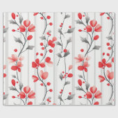  rustieke rode bloemen botanische kerst cadeaupapier (Vlak)