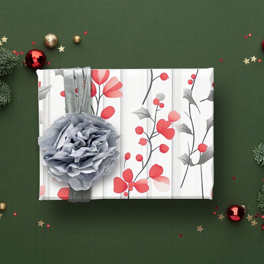  rustieke rode bloemen botanische kerst cadeaupapier