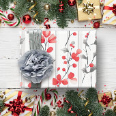  rustieke rode bloemen botanische kerst cadeaupapier