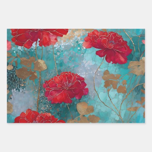 Rustieke Rode Bloemen Decoupage Papieren Set Inpakpapier Vel (Voorkant 3)