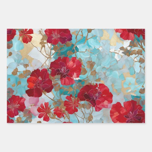 Rustieke Rode Bloemen Decoupage Papieren Set Inpakpapier Vel (Voorkant 2)