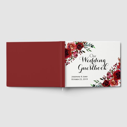 Rustieke rode bloemen elegante winter bruiloft gastenboek (Volledig)