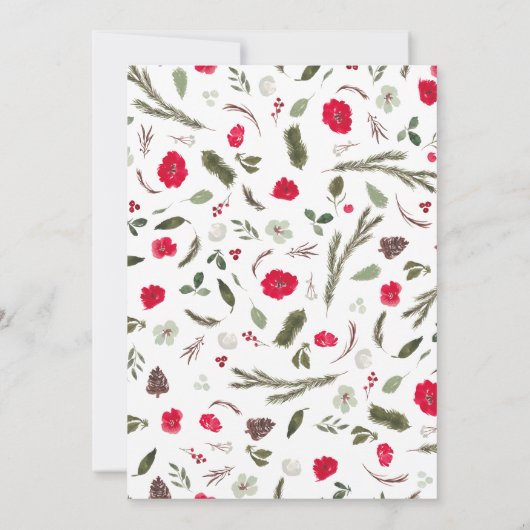 Rustieke Rode Bloemen Krans Gezellige Kerst Bijeen Kaart (Achterkant)