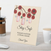 Rustieke Rode Bloemen Mason Jar Bruiloft Veilighei Reclamebord Met Voetstuk (Insitu)