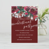 Rustieke Rode Bloemen Sparkle Lights Kerstfeest Kaart (Staand voorkant)