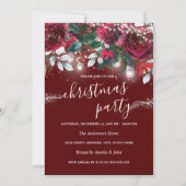 Rustieke rode bloemensparkling lichten Kerstfeest Kaart (Voorkant)