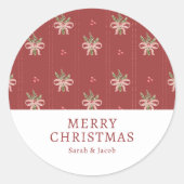 Rustieke Rode Botanische Kerststicker Ronde Sticker (Voorkant)
