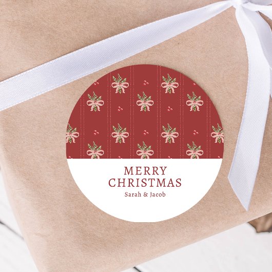 Rustieke Rode Botanische Kerststicker Ronde Sticker