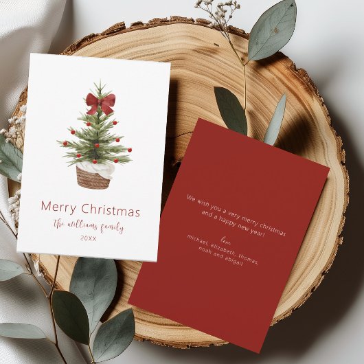Rustieke Rode Bow Kerstboom Familie Vakantie Kaart