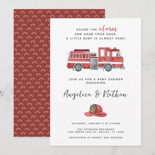 Rustieke rode brandweerwagen Baby shower Kaart (Voorkant / Achterkant)