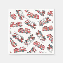 Rustieke rode brandweerwagen Gelukkige Verjaardag  Servet