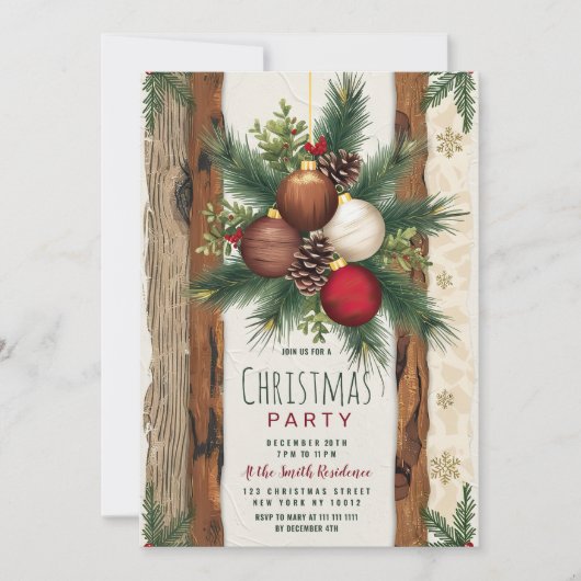 Rustieke rode bruine Ornamenten kerstfeest Kaart (Voorkant)
