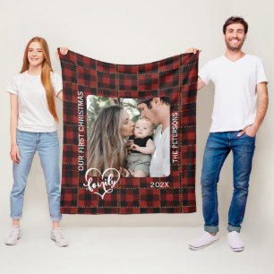 Rustieke Rode Buffalo Geruite Eerste Kerstmis Fami Fleece Deken