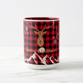 Rustieke Rode Buffalo Plaid Rendier Kerstmis Mok (Center)