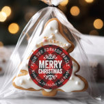 Rustieke rode buffel Check Christmas Gift Tags Ronde Sticker<br><div class="desc">Betaalbare gedrukte ronde sticker kerstcadeau tags gepersonaliseerd met uw familienaam of andere tekst. Dit rustieke moderne vakantieontwerp is voorzien van verontruste MERRY CHRISTMAS belettering op een rode en zwarte buffel check geruite achtergrond. Gebruik de ontwerpgereedschappen om achtergrondkleuren te kiezen en tekstlettertypen en -kleuren te bewerken om uw eigen unieke pakketlabels...</div>