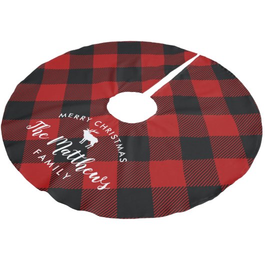 Rustieke rode buffel controleren rendier monogram kerstboom rok (Gekanteld)